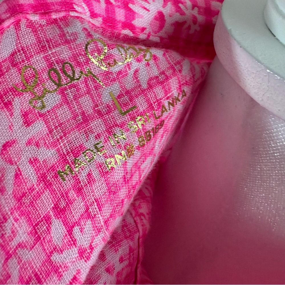 NEW Lilly Pulitzer Sea View Pink Aura linen Button Down - Picture 10 of 12